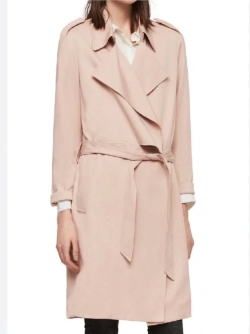 AllSaints Bexley Mac Light Taupe Belted Trench Coat Small